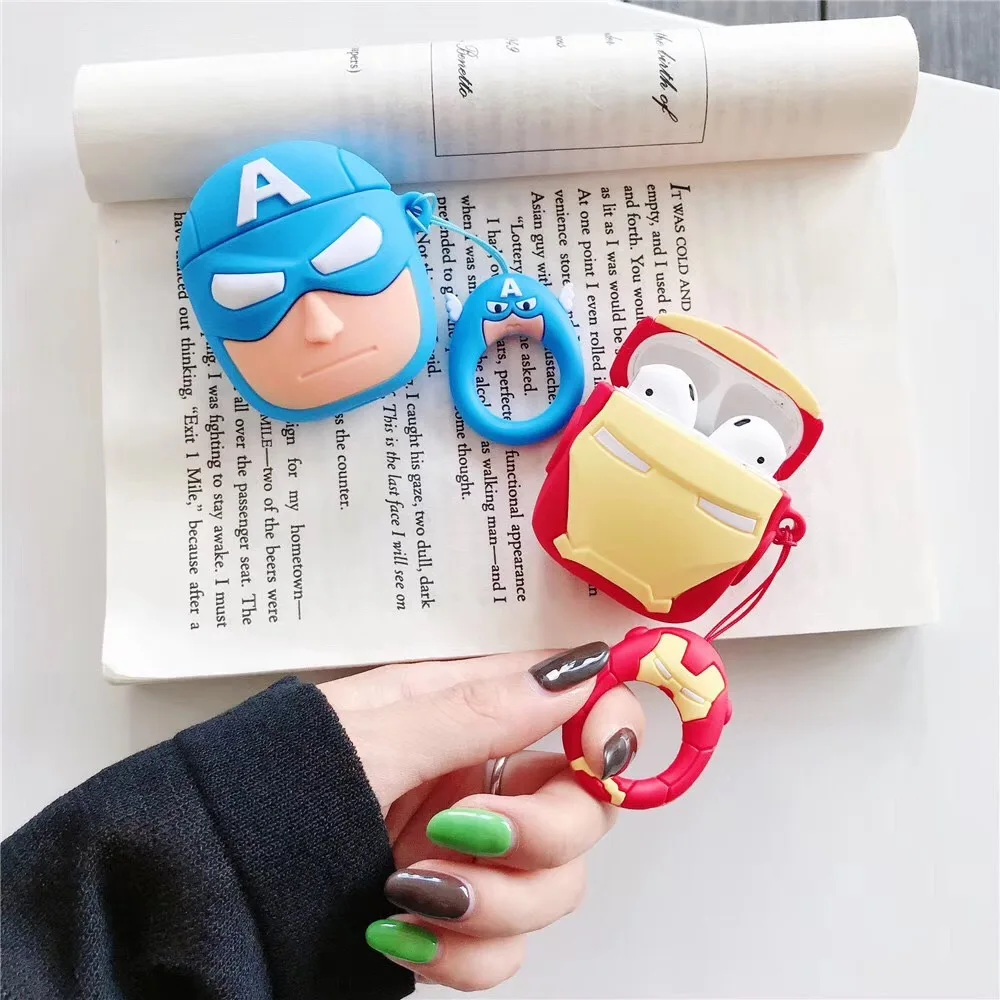 Marvel Avengers беспроводной с функцией Bluetooth, силиконовая кольцевая гарнитура для AirPods 1 2 зарядки наушников Venom Железный человек Человек-паук Халк чехол