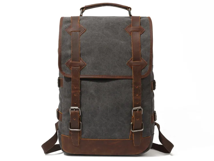 Мужские рюкзаки, винтажный Холщовый кожаный рюкзак для ноутбука, мужские школьные сумки для колледжа, высокое качество, водонепроницаемая большая дорожная сумка, рюкзак - Цвет: Темно-серый