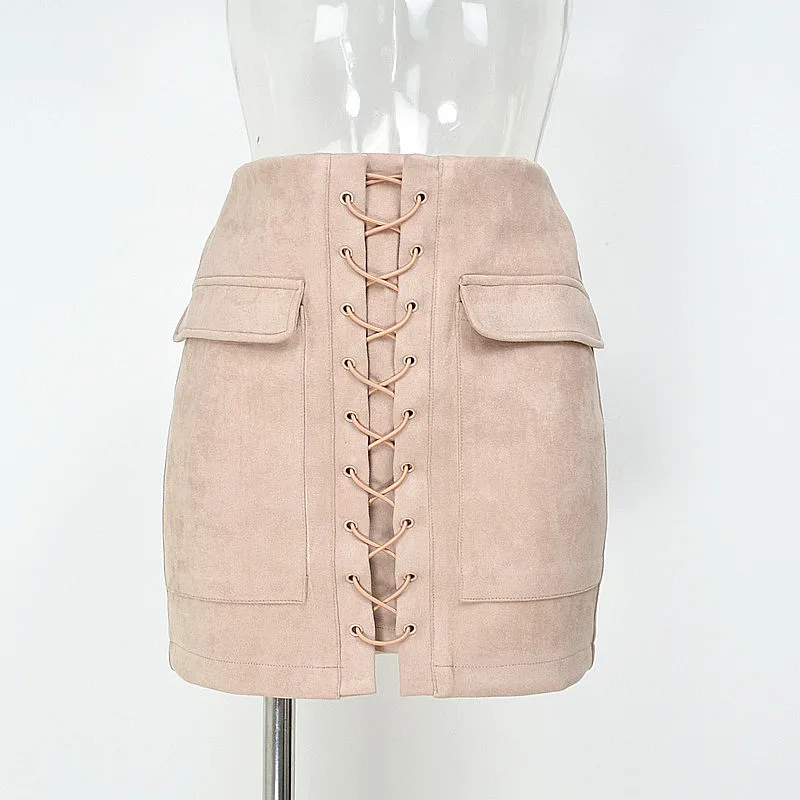 Vintage High Waist External Pocket Tight Suede Mini Skirt | Uniqistic.com