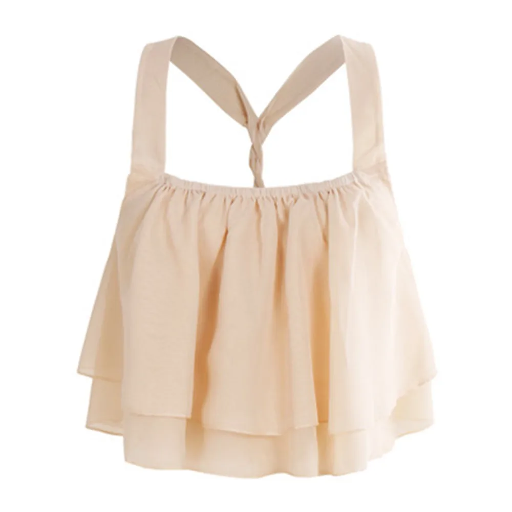Estate Top Sexy Delle Donne Solid Senza Maniche Piega Layered Sling Halter Serbatoio Magliette e camicette 2019