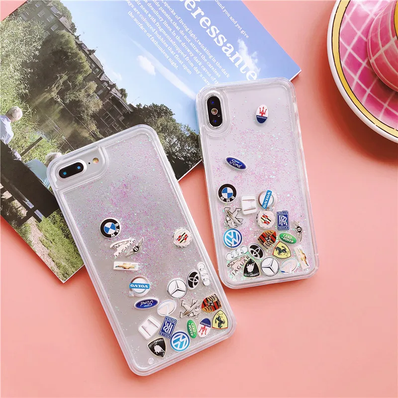 

Quicksand Case For iPhone X XR XS Max 6 6S 7 8 Plus Car LOGO Cover Free Shipping
