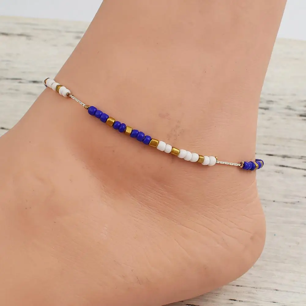 DoreenBeads летние пляжные украшения акриловые бисерные ножной браслет серебристого цвета удлинитель цепи 23 см(") длинный женский подарок, 1 шт - Окраска металла: blue