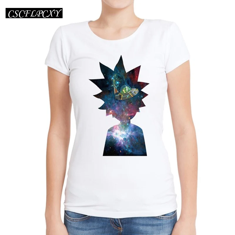 

2017 New Arrivals Women T Shirts Rick and Morty Space Ship Printed Lady Tops Short Sleeve O-Neck T-shirt Novelty Funny Tee
