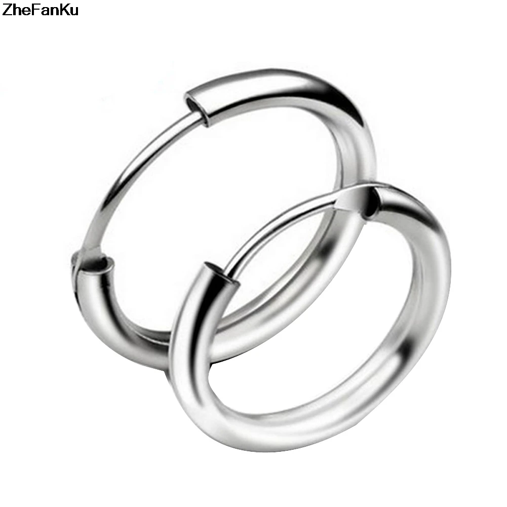 Fashion Round Hoop Earrings Silver Color 13mm,16mm, 18mm, 20mm for Men ...