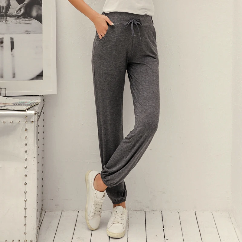 

Women Pants Bottoms Casual Elastic Waist Workout High waist Loose Cropped Trousers
