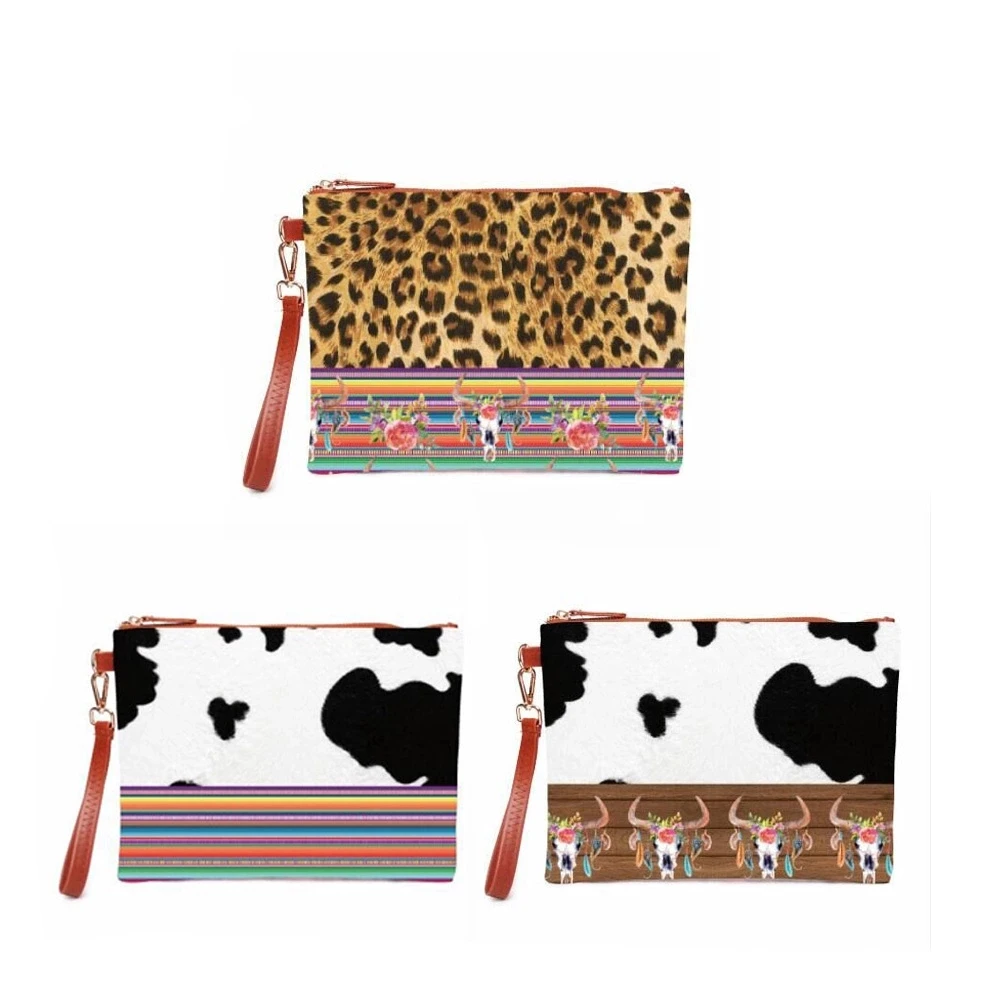 

Wholesale Leopard Cow Clutch , Bullskull with Cow Patterns Canvas Wristlet Clutch Accessory Case DOMIL-10101226