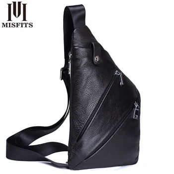 

MISFITS Genuine Leather Men Chest Bag Casual Crossbody Bag Men Messenger Bags Cowhide Leather Travel Pack For Male Shoulder Bags