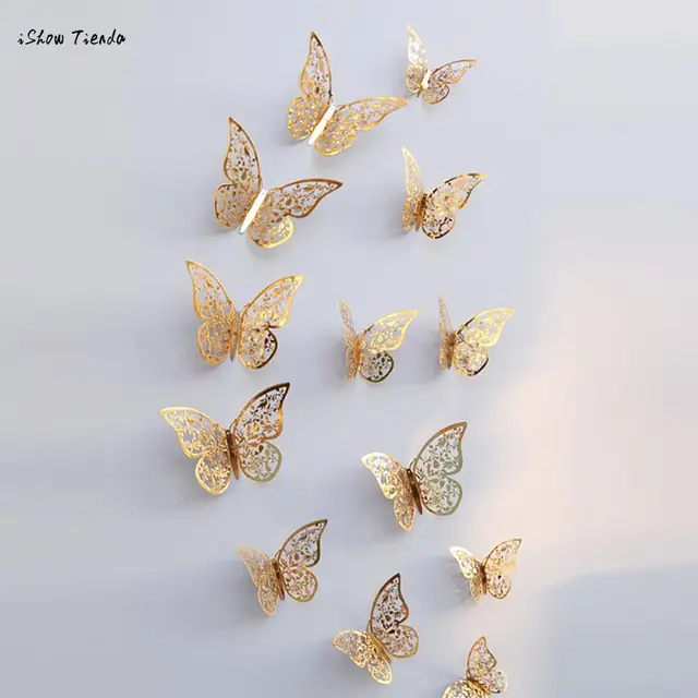 New 12 Pcs 3D Hollow Wall Stickers Butterfly Fridge for Home Decoration Mariposas Decorativas Wall Decor Mariposas Decorativas