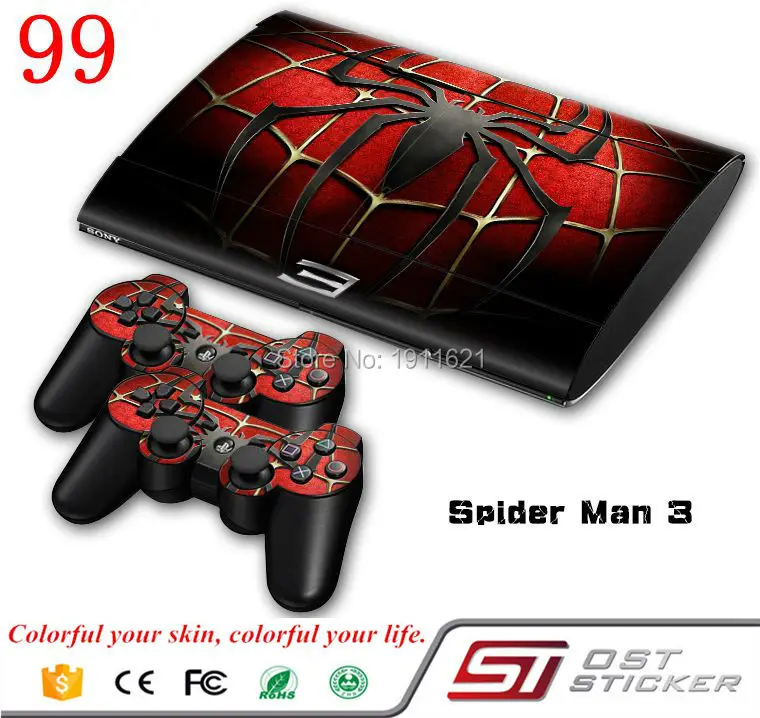 

OSTSTICKER New spiderman protector skin decal cover for ps3 super slim and 2 controller skins