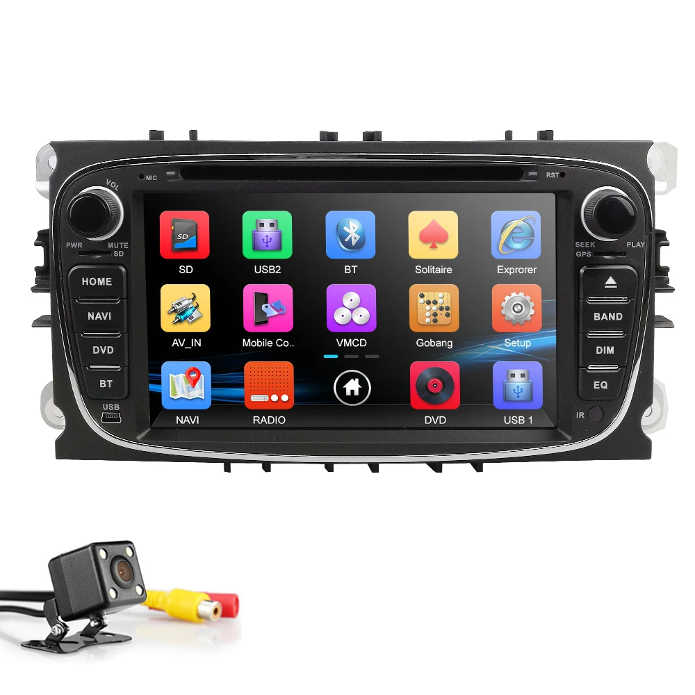 Excellent HIZPO Car DVD Player For Ford Focus 2 S-Max C-Max Mondeo 4 Galaxy Kuga 2008-2010 2 Din 7 inch GPS Mirror link RDS DAB+ Camera BT 3