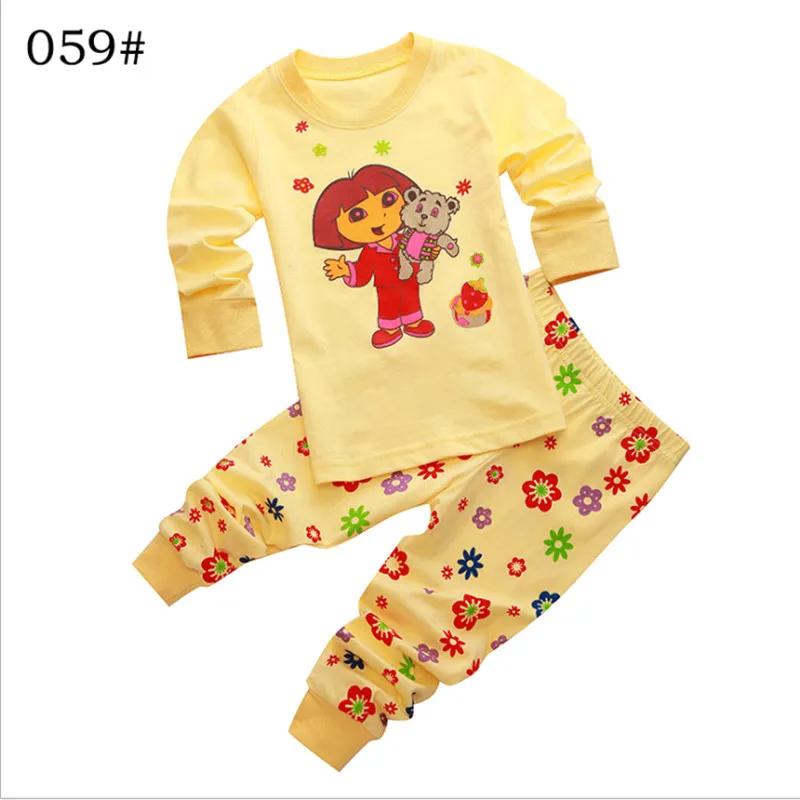 Милые пижамы с героями мультфильмов для маленьких девочек от 2 до 8 лет, одежда для сна с Минни Маус, костюм для детей, одежда для девочек из 2 предметов с длинными рукавами - Цвет: 059