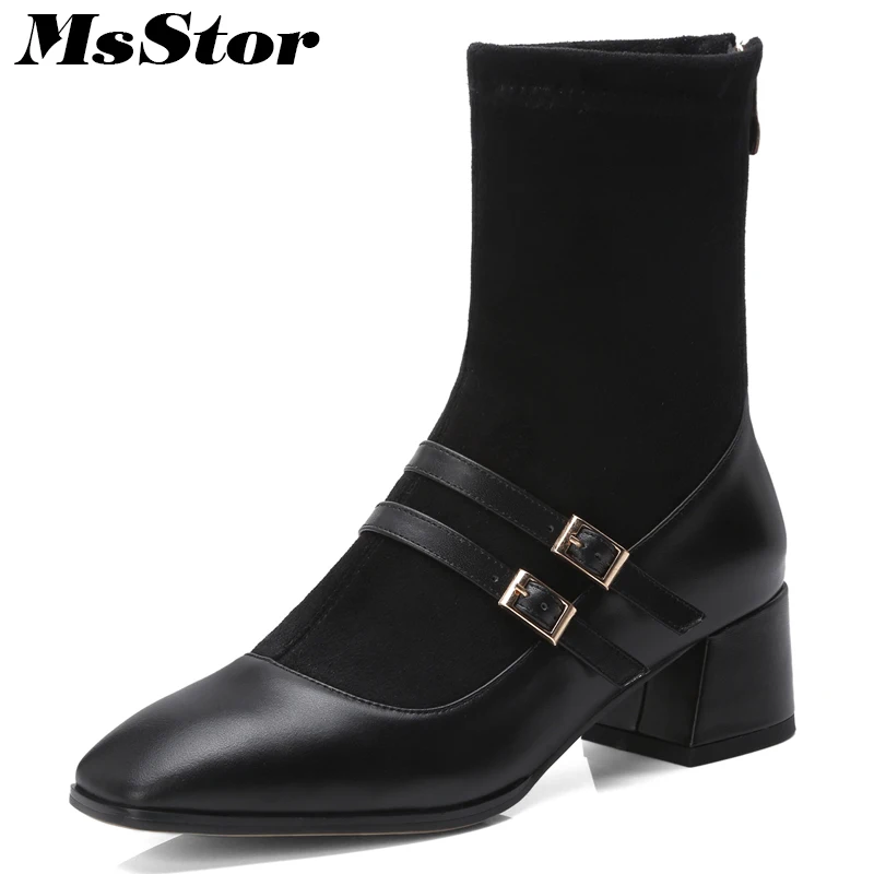 Msstor Women Boots Fashion Metal Zipper Buckle Ankle Boots Women Shoes Pointed Toe Square heel Med Heel Boots Shoes For Girl Msstor Women Boots Fashion Metal Zipper Buckle Ankle Boots Women Shoes Pointed Toe Square heel Med Heel Boots Shoes For Girl