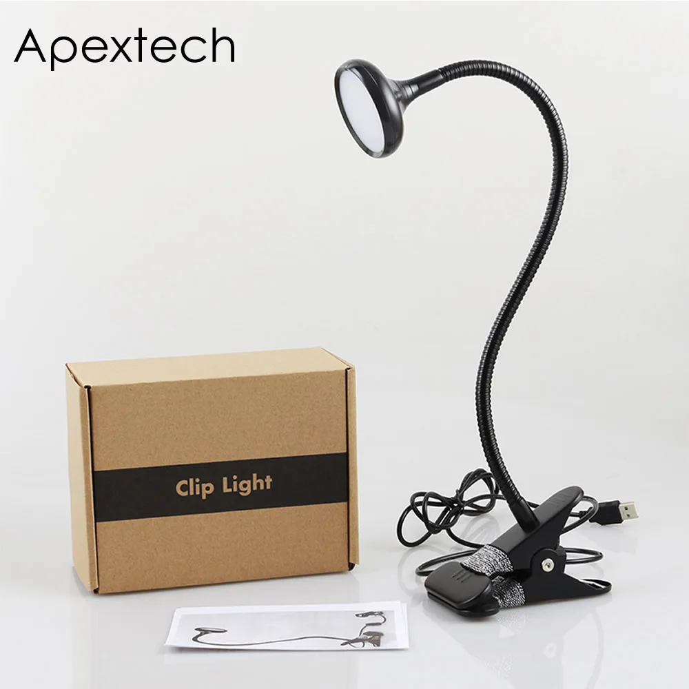 

Apextech Night Reading Light 3W LED Bedside Desk Lamp Flexible Clip Table Decor Lights DC5V Rechargeable 3 Colors Dimmable