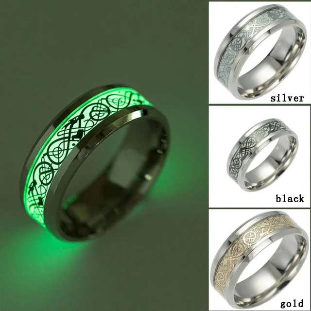 1 Pcs Stainless Steel Luminous Dragon Rings Unisex Accessories Fluorescent Glowing Rings For Men Women Gift
