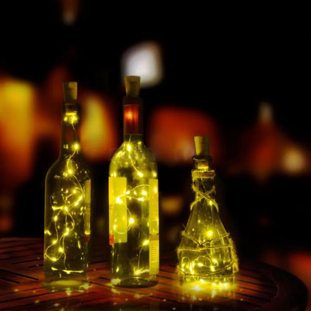 10 шт. 2 м 20 светодиодный ночник Фея Водонепроницаемая теплая белая бутылка для вина свет бутылка лампа Рождество Свадьба