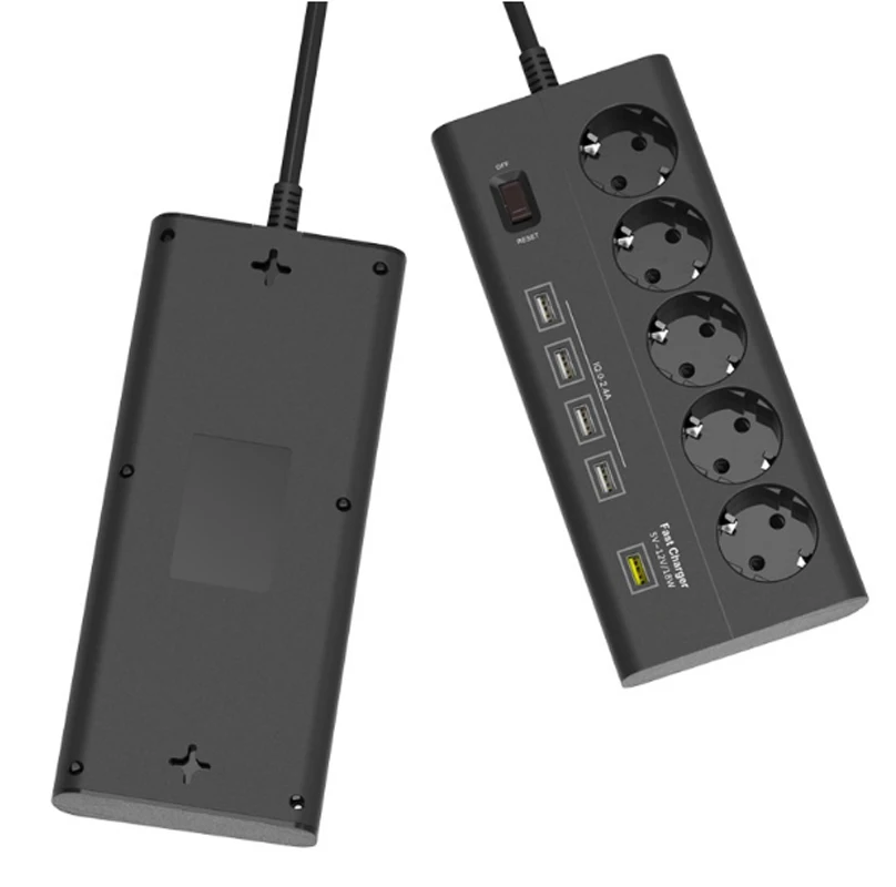 евро 5 Сетевой фильтр питания с быстрой зарядкой 3.0 USB порта и розеткой расширения