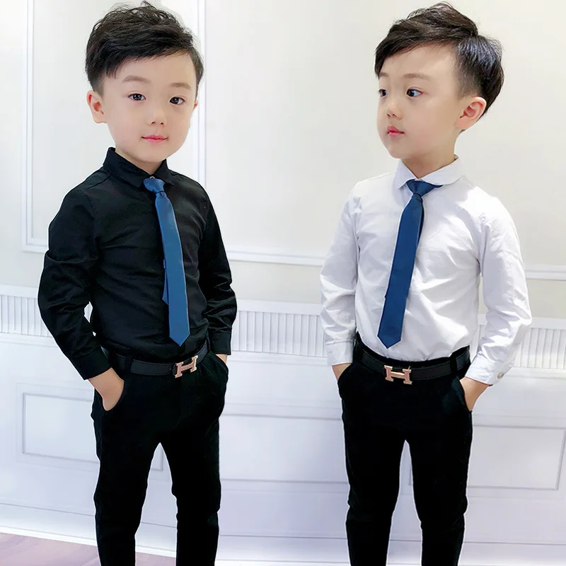 

2018 Wholesale small children's wear cotton pure color long sleeve shirt English children's shirt kids blouse white ALI 309