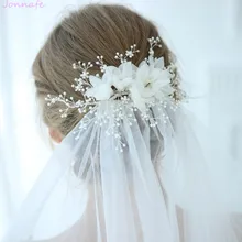 Jonnafe прекрасный Тюль цветочный свадебный головной убор жемчуг украшения для волос Серебряный цвет свадебная заколка корона аксессуары
