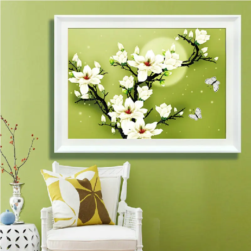

Moonlight Magnolia DIY 3D Cross-stitch Embroidery Painting Kits Printed on Canva Handicrafts Needlework Cross Stitch