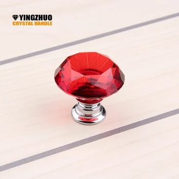 

10pcs 30mm High Quality Diamond Shape Crystal Glass Drawer Cabinet Pull Handle Knob Red Free Shipping