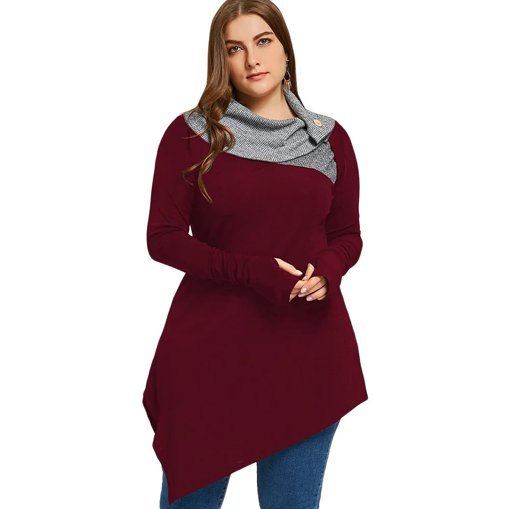 

Wipalo Women Hoodies Plus Size Thumb Hole Asymmetrical Tunic Sweatshirts Tops Autumn Winter Elegant Basic Hoodies Pullovers 5XL