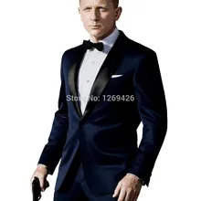 На заказ темно-синий смокинг вдохновленный костюм носить в джеймс бонд свадебный костюм для мужчин жених пиджак брюки с бантом черный