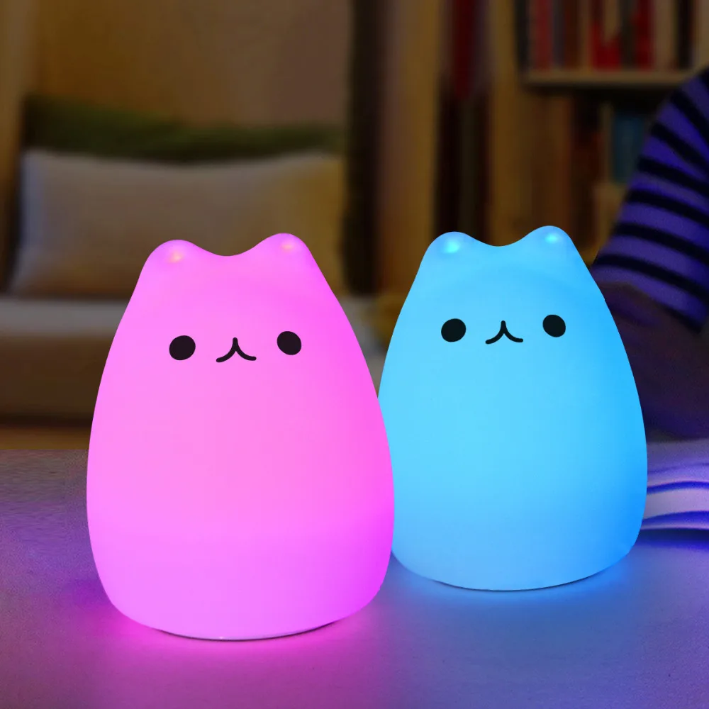 

Premium 7 Colors Cat Animal Night Light Silicone Soft Cartoon USB Power Touch Sensor led lamp For Children Baby toys home Decor