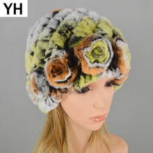 Горячая Распродажа, Русская женская шапка из меха кролика Рекс, зимняя шапка из меха кролика Рекс, теплая вязаная шапка, настоящий мех кролика