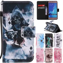 Luxury Cute Cartoon Flower Skull Cat Bee Elephant Leather Flip Fundas Case For Samsung Galaxy J1 J3 J5 2016 J120 J310 J510 Cover