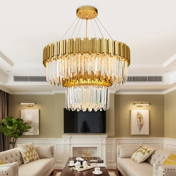 

modern Suspension Hanging Crystal LED Ceiling Lamp Corridor Indoor Lighting Stainless steel gold crystal Ceiling lights