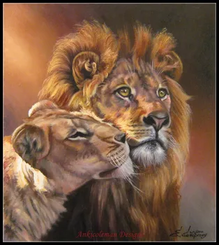 

Embroidery Counted Cross Stitch Kits Needlework - Crafts 14 ct DMC color DIY Arts Handmade Decor - Lions Loving Couple