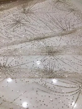 

Nigerian Lace Fabric with glued glitter Sat-1.1618 French Embroidered lace fabric for party dress