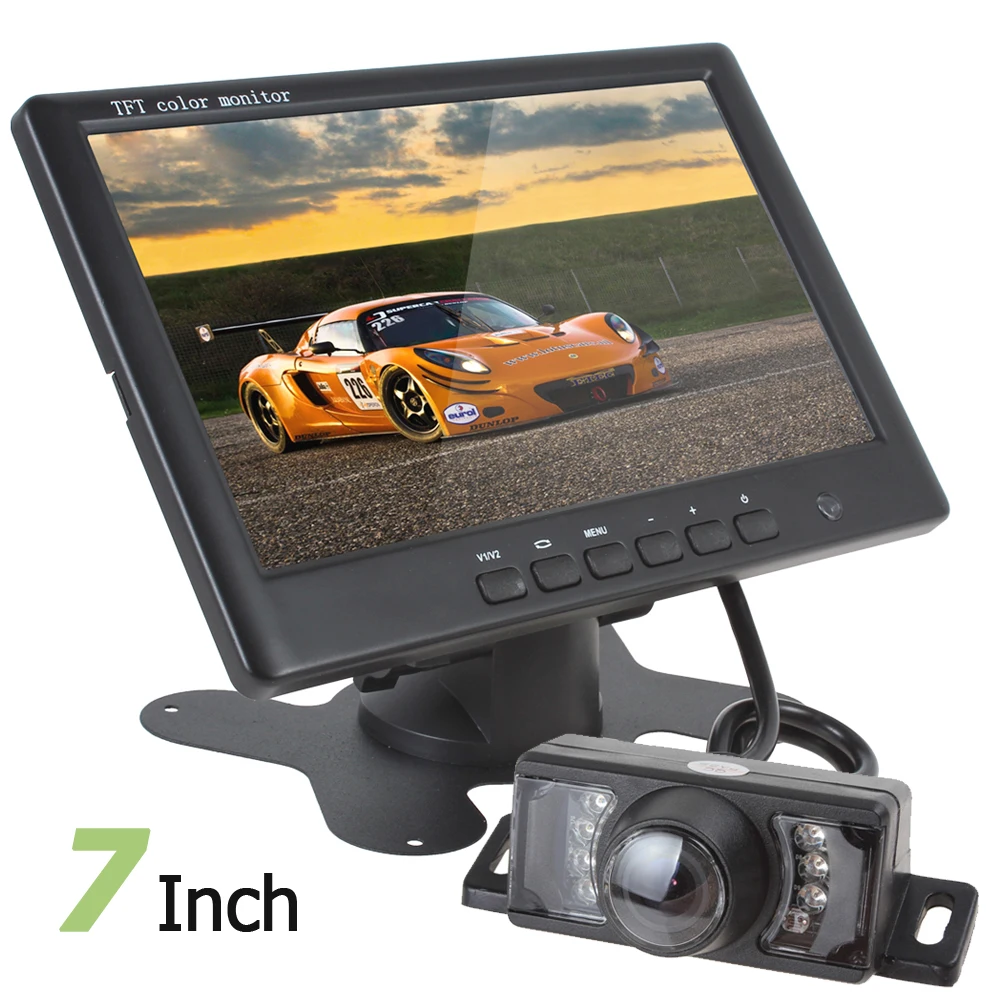 

7 Inch 800x480 Color TFT LCD Digital Display 2 Channels Video Input Car Rear View Monitor with 7 IR Lights Car Rear View Camera