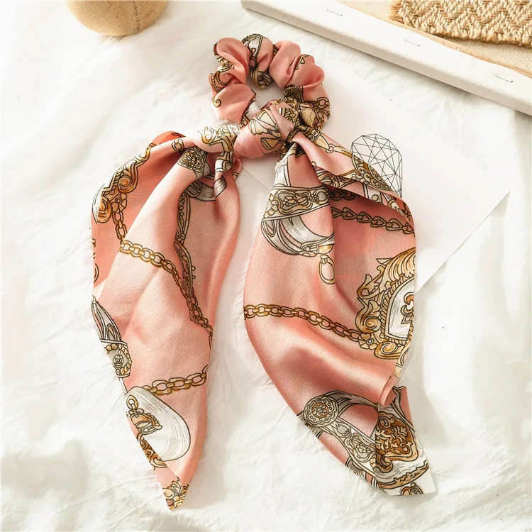 Summer Flower Printed Women Elastic Scrunchies Hair Bands Retro Hair Ties Scarf Rubber Band Hair Accessories for Women Girls - Цвет: B-2