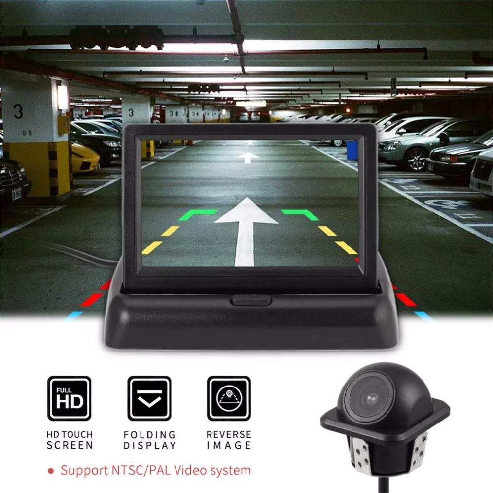 

2 in 1 Parking Assistance 4.3 inch Folding Car in-Dash Monitor Video Player with Night Vision Waterproof Rear View Backup Camera