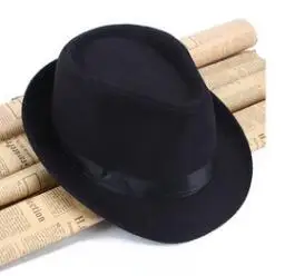 Женская и Мужская шерстяная фетровая шляпа с кожаная лента джентльмен теплый зимний широкий джазования с полями церковная Панама Шляпы сомбреро - Цвет: black2