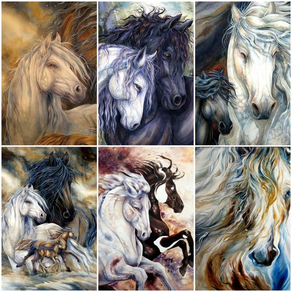 

Huacan Diamond Embroidery Horse Paintings From Crystals Diamond Painting Full Square Animal Rhinestones Mosaic Home Decoration