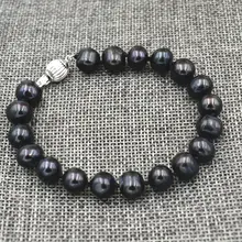 Venta caliente del envío libre Mujeres de la Joyería Nupcial de La Boda>> Nueva Natural 9-10mm Akoya negro Perla de TAHITI Brazalete de la pulsera 7.5″
