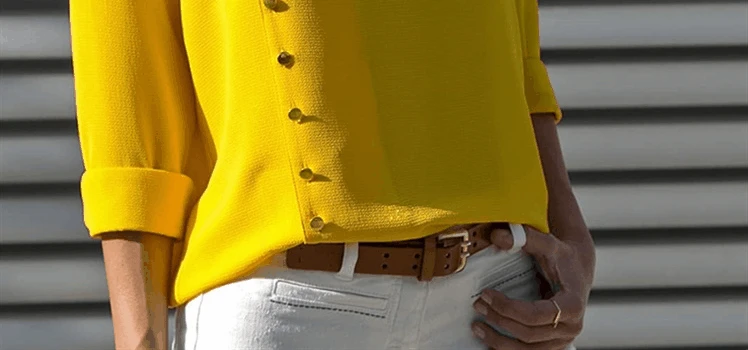 Лето, модная желтая белая рубашка на пуговицах с длинным рукавом, Женские топы и блузки, Женская туника, Офисная сорочка для женщин