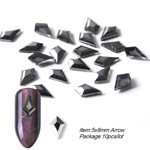 10 шт, черные стразы, украшения для дизайна ногтей, сердце, капли в форме кристалла, камни с плоской задней частью, дизайн ногтей, ювелирные камни TR724 - Цвет: 5x8mm Arrow
