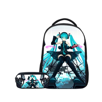 

2Pcs/Set Portfolio School Bags For Girls Boys Harajuku Anime Hatsune Miku 3D Printing Backpacks Teenager Children Bookbag Rugzak