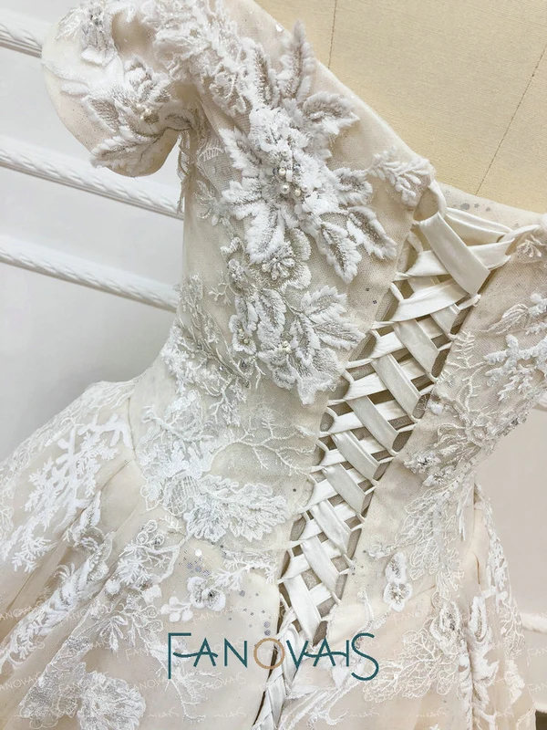 &quotШампанское свадебные платья с плеча рукава бальные длинным поездом Vestido De Novia
