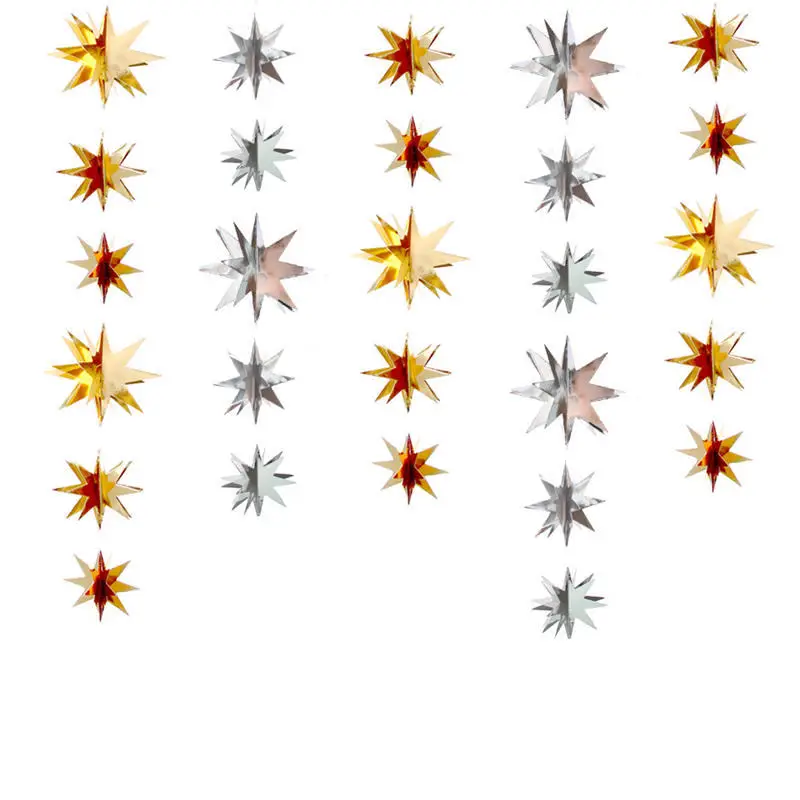 

1 PC 3M Long 3D Christmas New Year Paper Garlands Hanging Banner Star Pattern Shiny Gold/Silver Color Wedding Party Decorations