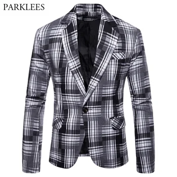 

Fashion Casual Plaid Blazer Jacket Men 2018 Brand New Single Breasted Suit Blazer Men Wedding Groom Tuxedo Blazers Costume Homme
