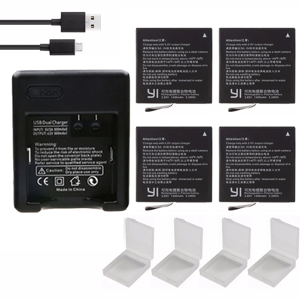 4x оригинальный yi lite аккумулятор 4k упаковка + USB двойное зарядное устройство xiaoyi