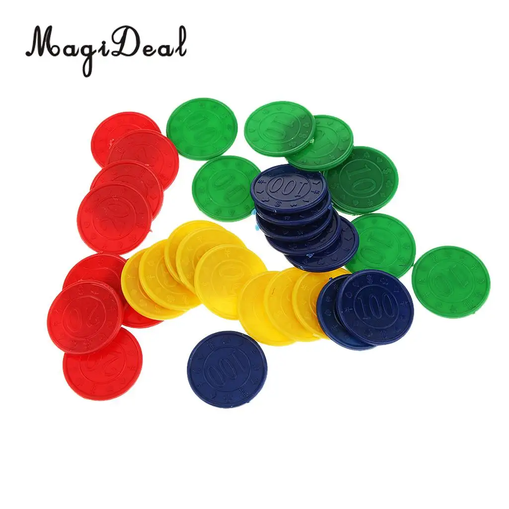 MagiDeal High Quality 32Pcs Plastic Poker Chips 31 Dia for Fun Family Party Bar Club Game Novelty Gifts - Red Green Blue Yellow