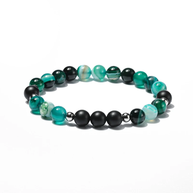 

Fashion green striped onyx stone Simple Bracelets stainless steel beads bracelet for women and men jewelry gift