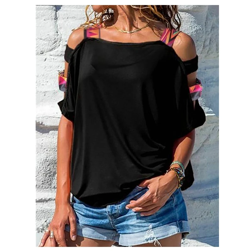 

Hot Summer Women Fashion Unique Sleeve Design Casual Loose T-Shirts Tee Tops Cold Shoulder Stylish Ladies Short Sleeve T-Shirt