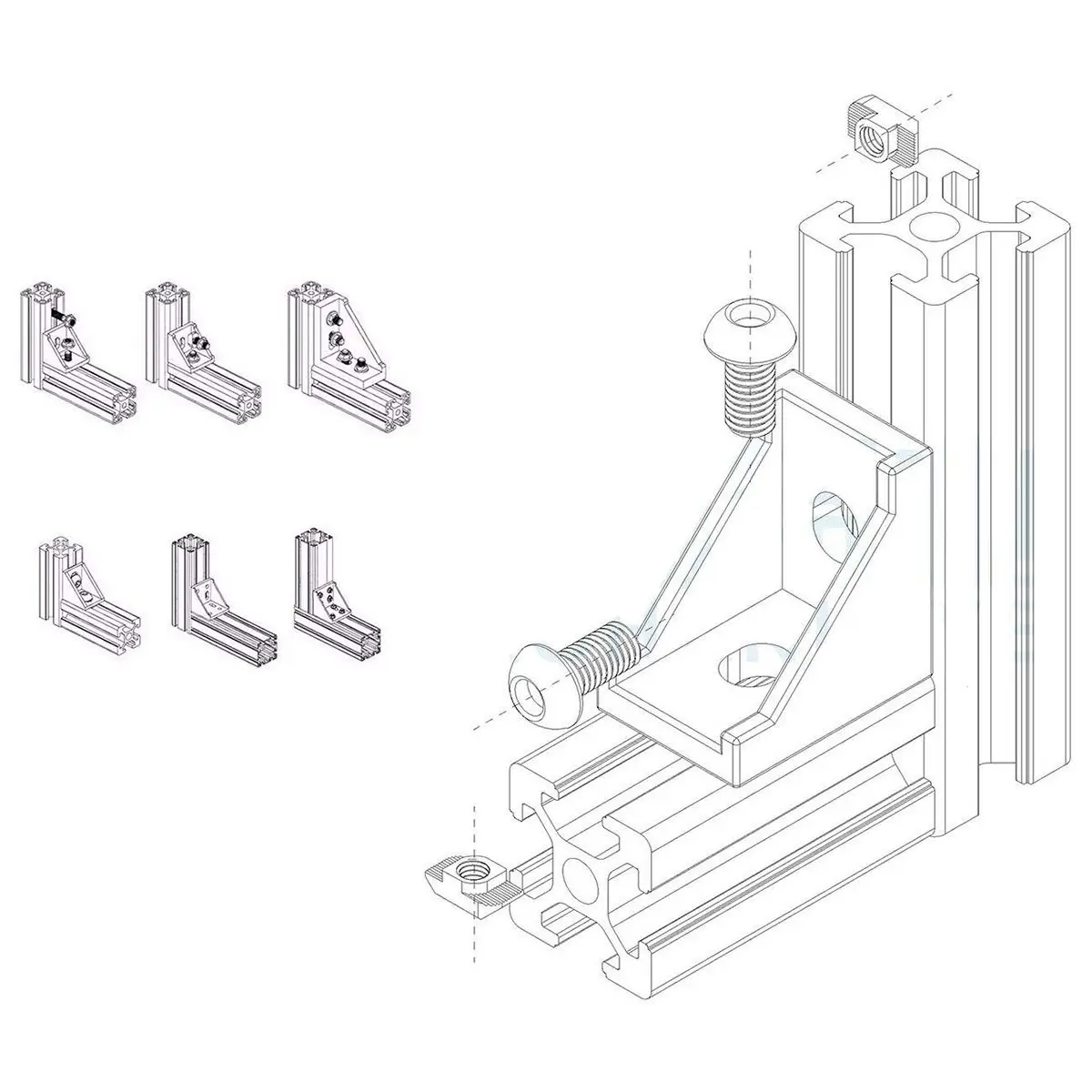 Серия алюминиевый профиль СОЕДИНИТЕЛЬ НАБОР, 20 шт угловой кронштейн, 40 шт M5 x 10 мм Tslot гайки, 40 шт m5x10мм Шестигранная крышка