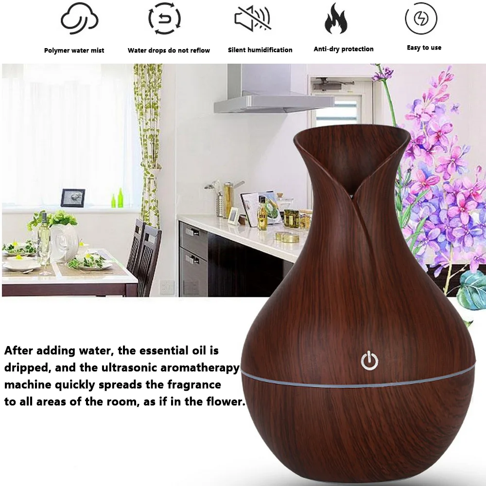 

Upgraded 130ml USB Electric Aroma Essential Oil Diffuser Ultrasonic Air Humidifier Wood Grain LED Lights Aroma Diffuser for Home